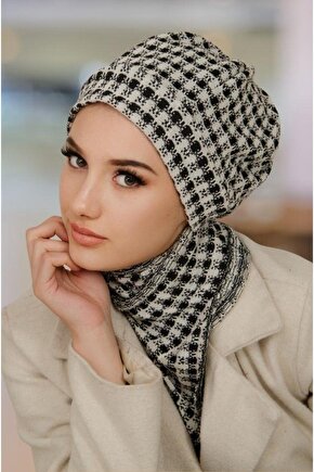 Siyah Beyaz Ekose Tesettür Bere Ve Etol Takım