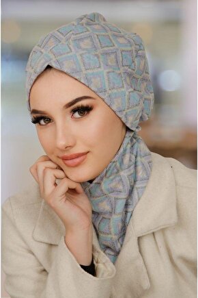 Gri Mavi Desen Tesettür Bere Ve Etol Takım