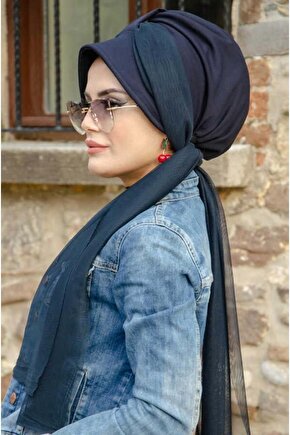 Lacivert Şapkalı Fularlı Şapka Bone