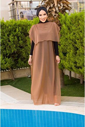 Bej Pelerinli Tesettür Pareo
