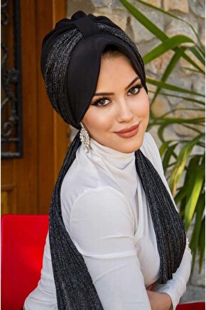 Siyah Pilise Fularlı Şapkalı Bone