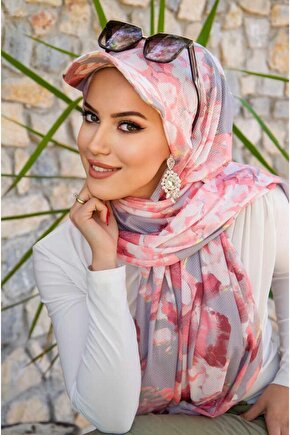 Pudra Gri Desen Kepli Bandana Şapka Şal