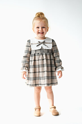 Kız Bebek Elbise Kız Çocuk Elbise Yakalı Doğum Günü Parti Düğün Özel Gün Uzun Kol Astarlı Kurdela