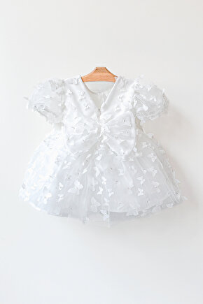 Kız Bebek Kız Çocuk Doğum Günü Parti Düğün Elbise Balonkol Kelebekli Fiyonklu Tüllü Tütü Astarlı