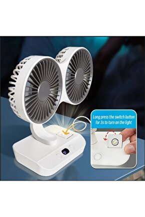 MASAÜSTÜ OTOMATİK SALINIMLI VANTİLATÖR ŞARJLI LED IŞIKLI 360 DERECE AYARLANABİLİR ASKILI FAN