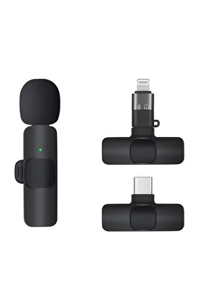 İPHONE İPAD ANDROİD KABLOSUZ TEKLİ YAKA MİKROFONU LİGHTNİNG-TYPE C GİRİŞLİ YOUTUBE VİDEO CANLI YAYIN