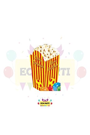 Taraftar Temalı Sarı Kırmızı Karton Popcorn Mısır Kutusu 8 Li - Doğum Günü Parti Seti Malzemeleri