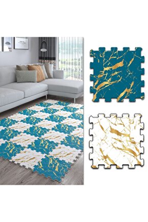 Mavi Beyaz Desenli Salon Halısı Ths27 | Yapboz Halı | Puzzle Halı