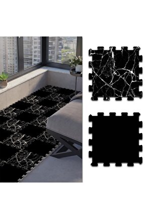 Siyah Mermer Desenli Su Geçirmez Balkon Halısı Thb30 | Yapboz Halı | Puzzle Halı