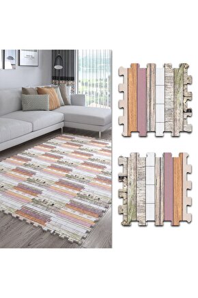 Döşeme Desenli Renkli Salon Halısı Ths18a | Yapboz Halı | Puzzle Halı