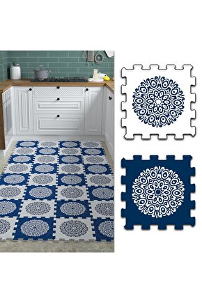 Mavi Beyaz Mutfak Halısı , Puzzle Halı, Yapboz Halı, Mavi Halı Thm11 | Yapboz Halı | Puzzle Halı