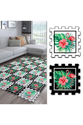Çiçek Desenli Yıkanabilir Dekoratif Salon Halısı Ths9 | Yapboz Halı | Puzzle Halı