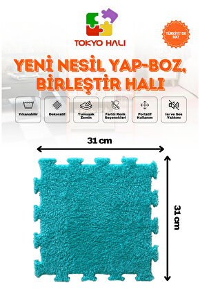 Turkuaz Peluş Puzzle Halı, Kendi Tasarımını Oluştur, Yapboz Halı, Peluş Halı