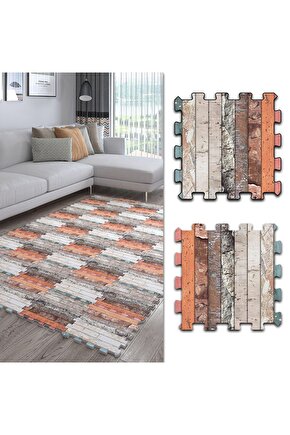 Baskılı Dekoratif Yıkanabilir Kare Salon Halısı Ths18c | Yapboz Halı | Puzzle Halı