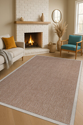 0408-Krem Kumaş Bordür Sisal Halı Kilim Hav Toz Vermez Kolay Temizlenen Hasır Kilim