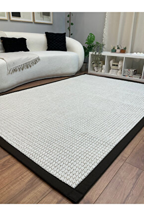 Kumaş Bordür Beyaz Bukle Koyu Kahve Bordür  Halı Salon Koridor Mutfak Çocuk Odası Halısı  Kilim S261