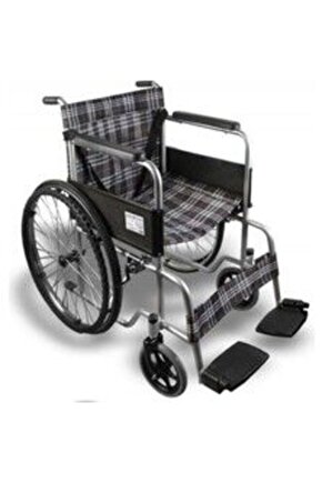 KY809BJ Ekose Kumaş Refakatçı Frenli Emniyet Kemerli Manuel Tekerlekli Sandalye