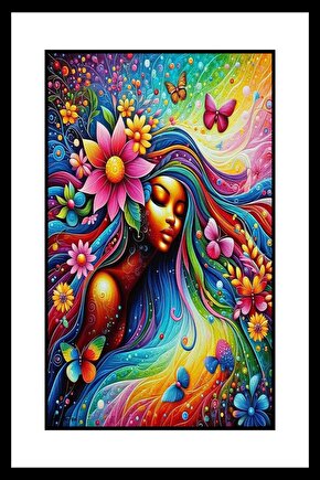 Çiçekli Kadın Digital Art ( ÇERÇEVESİZ - ÇERÇEVE YOKTUR ) ( ULTRA HD ) FOLYO AFİŞ - POSTER