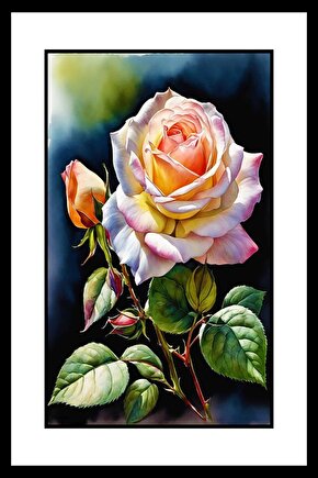 Gül ve Yaprakları Digital Art ( ÇERÇEVESİZ - ÇERÇEVE YOKTUR ) ( ULTRA HD ) FOLYO AFİŞ - POSTER