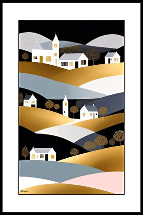 Kasabada Evler Digital Art ( ÇERÇEVESİZ - ÇERÇEVE YOKTUR ) ( ULTRA HD ) FOLYO AFİŞ - POSTER