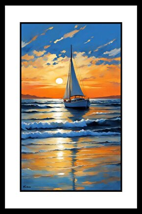 Sahildeki Yelkenli Digital Art ( ÇERÇEVESİZ - ÇERÇEVE YOKTUR ) ( ULTRA HD ) FOLYO AFİŞ - POSTER