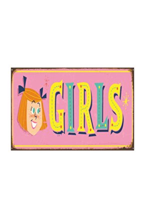 Kız Çocuk Odası Kapı Tabelası (10 Cm X 20 Cm) Mini Retro Ahşap Poster