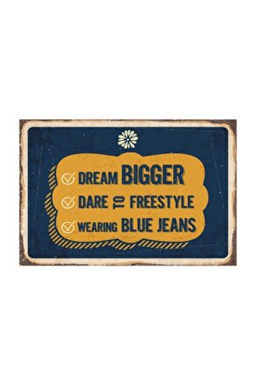 Blue Jeans Retro Vintage Ahşap Poster