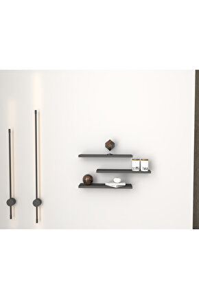 Üçlü Uçan Raf - Tv Rafı - Kitaplık Rafı- Duvar Rafı - Antrasit Gri