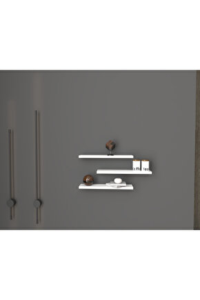 Üçlü Uçan Raf - Tv Rafı - Kitaplık Rafı- Duvar Rafı - Beyaz