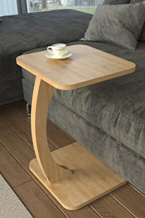 C Ayaklı Modern YanSehpa Koltuk Yanı Laptop Kahve Kitap Sehpası Servis Sehpası Dikdörtgen SafirMeşe