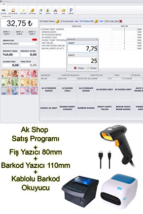 Barkod Satış Sistemi & Market Programı & Fiş Yazıcı 80mm & Barkod Yazıcı & Kablolu Barkod Okuyucu