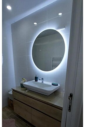 80 cm Beyaz Ledli Yuvarlak Banyo Aynası Makyaj Aynası Trafolu