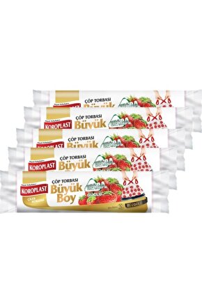 Ekstra Güçlü Çilek Büzgülü Büyük Boy 10lu Çöp Torbası x 5 Paket