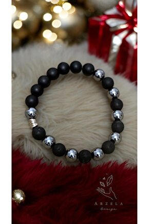 Doğal Taş Süngit Lav Tası Ve Terahertız Erkek Kadın Bileklik 8mm