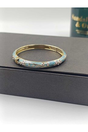 Mineli Çiçek İşlemeli Çelik Bilezik