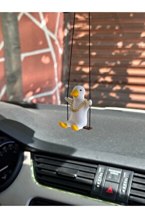 Altın Zincirli 1 Adet Sallanan Ördek Yeni Trend Dikiz Ayna Süsü (BEYAZ SARI)