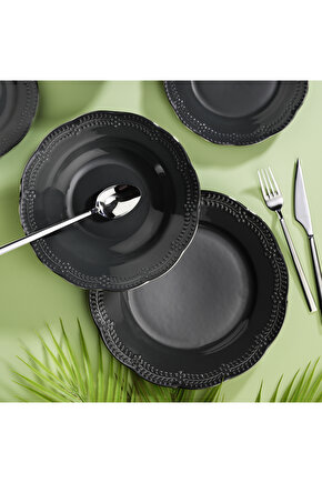 Büşra Antrasit 24 Parça 6 Kişilik Yemek Takımı Platin File