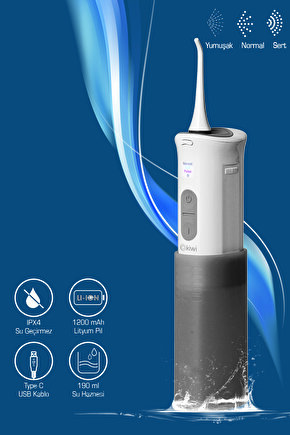 Taşınabilir Ağız Duşu Şarj Edilebilir Diş Protez Bakım Ve Ağız Duşu Gri