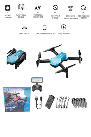 2.4G Uzaktan Kumandalı Wifi HD Kameralı Şarjlı Full Fonksiyon Katlanabilir Drone APP Kontrollü Dron