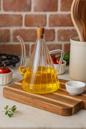750 ml Cam Yağdanlık Şeffaf Zeytinyağı ve Sıvı Yağ Şişesi Cam Yağlık Ergonomik Saplı