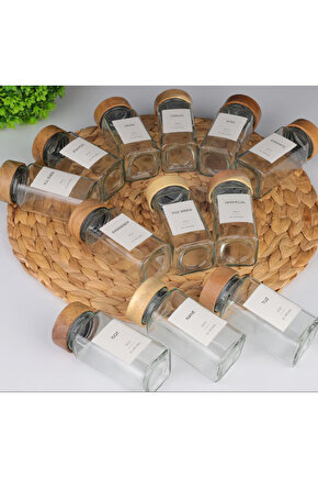 Açık Renk 12li Akasya Kapaklı Baharatlık