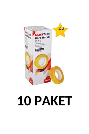 10 Paket (120 Adet) 12mmx33m Şeffaf Büro Bandı Para Bandı