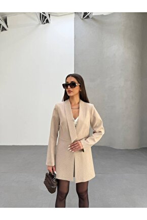 Şal Yaka Çizgili Blazer Ceket Elbise
