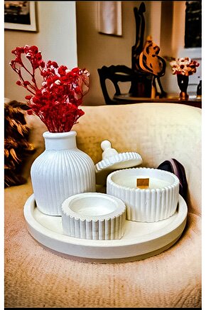 Beyaz Renk Özel Tasarım Kokulu mum ve Vazo Hediyelik Seti