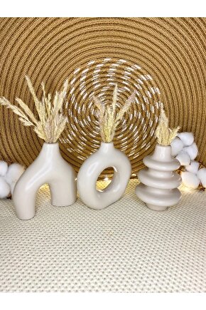 Dekoratif 10cm Taş Rengi Küçük 3 Adet Minimal Bohem Vazo Ev Salon Tv Ünitesi Kitaplık Biblo Aksesuar