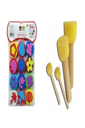 12 Li Sünger Eva Baskı Sünger Tampon Ponpon Fırça Seti