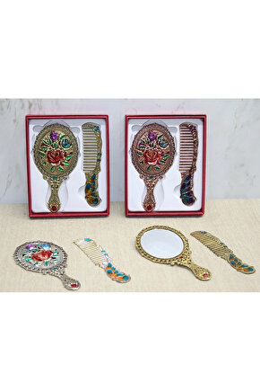 Gül Tasarimi Ayna Ve Tarak Seti Küçük Boy Alk4986