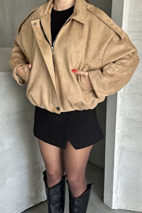 Kadın Oversize Süet Bomber Ceket - Yeni Sezon Deri Trend Ceket