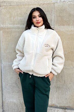 Kadın Polar Peluş Mont - Yumuşak Kürklü Fermuarlı Oversize Ceket - 5194