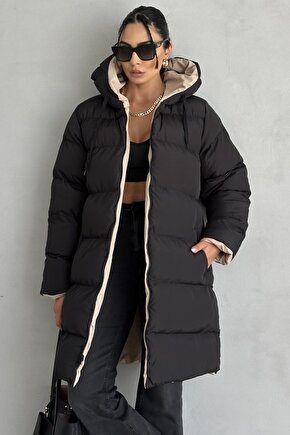 Regular Fit Çift Taraflı Uzun Şişme Mont